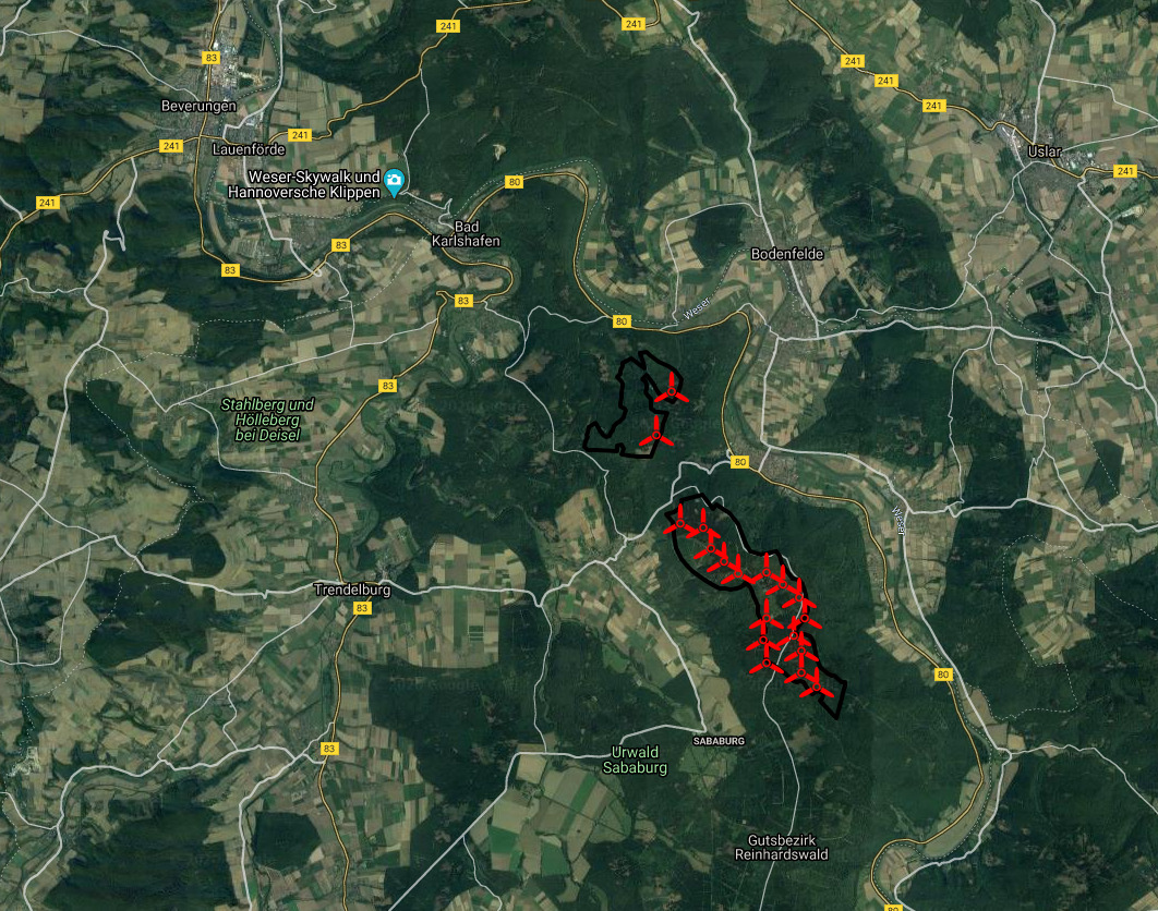 Standorte von Windkraftanlagen Reinhardswald