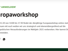 Am 11.12.20 von 14:00 bis 17:30 findet der diesjährige Europaworkshop online statt.