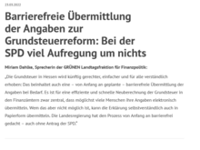 Bild: Barrierefreie Übermittlung der Angaben zur Grundsteuerreform: Bei der SPD viel Aufregung um nichts